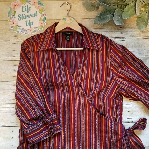 Lane Bryant 18/20 Maroon Striped Wrap Blouse